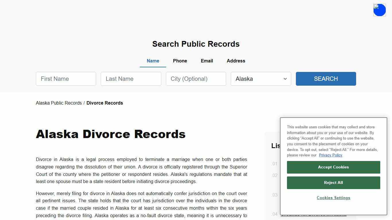 Alaska Public Divorce Records - Decrees & Certificates