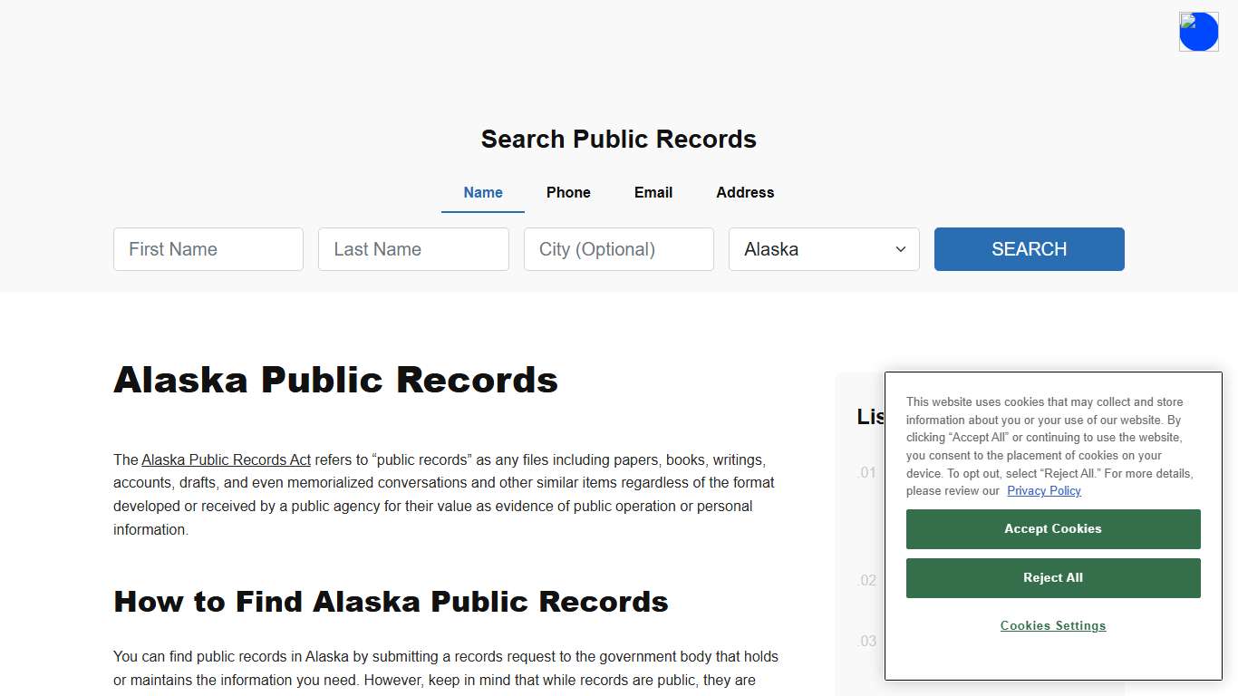 Alaska Public Records Online - ThePublicIndex