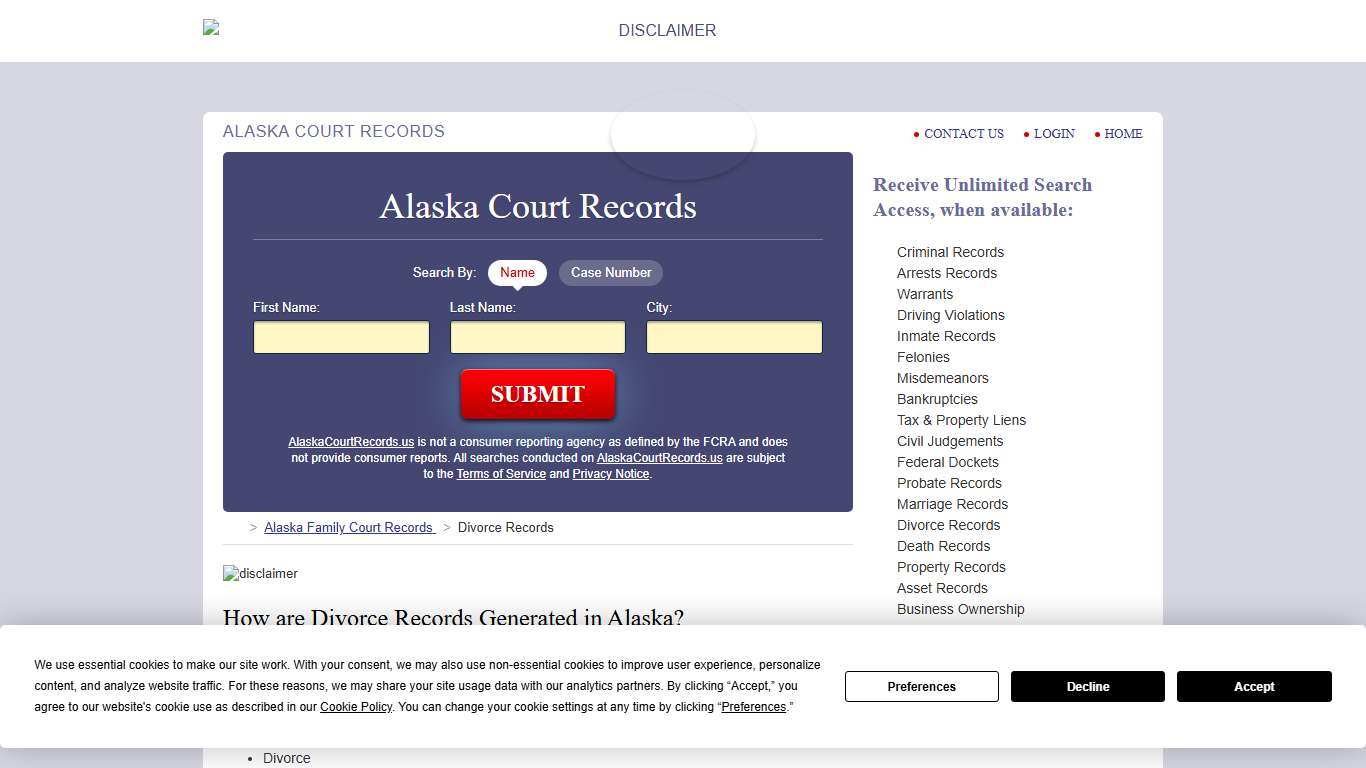 Alaska Divorce Records Search | AlaskaCourtRecords.us